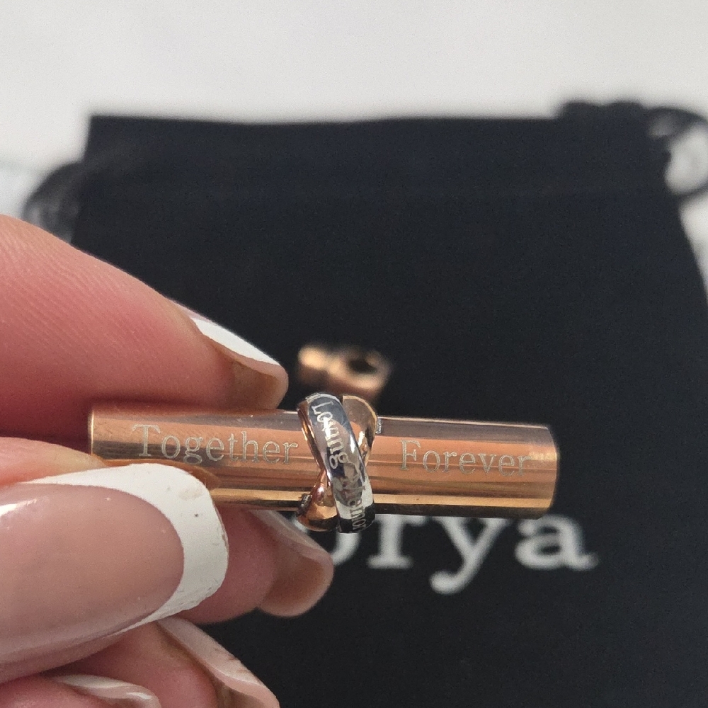 Rose‎ Gold and Silver cremation Engraved Necklace